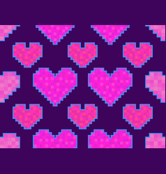 Pixel Art Hearts Seamless Pattern Colorful 8-bit Vector Image