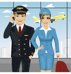 Handsome man and air hostess walking Royalty Free Vector