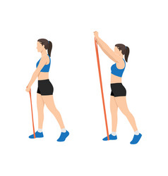 Woman doing side bends with long resistance band Vector Image