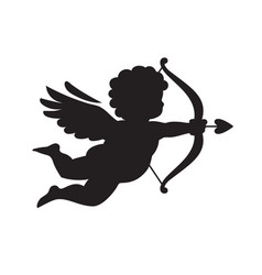 Red silhouette cupid aiming a bow and arrow Vector Image