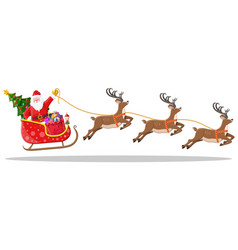 Santa claus on sleigh full of gifts and reindeers Vector Image