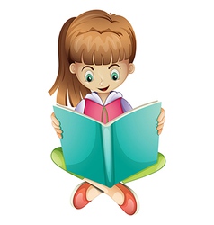 A young girl reading a green book Royalty Free Vector Image