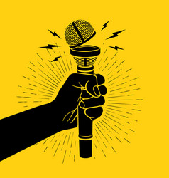 Hand with microphone music concert symbol Vector Image