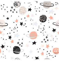 Seamless pattern with cute cartoon funny planets Vector Image