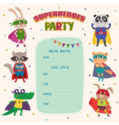 superhero card invitation with group of cute kids vector image