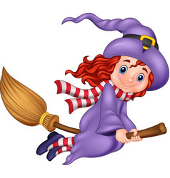 Cartoon little witch flying use a broomstick Vector Image