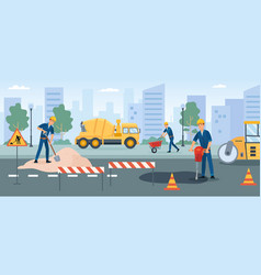 Workers change asphalt repair road surface Vector Image