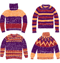A set of warm knitted sweaters Royalty Free Vector Image