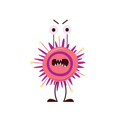 Cartoon purple bacteria monster with scary angry Vector Image