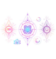 Sacred geometry and boo symbol set ayurveda sign Vector Image