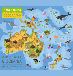 Australia and oceania flora and fauna map flat Vector Image