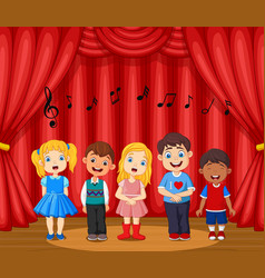 Cartoon group children singing in school ch Vector Image