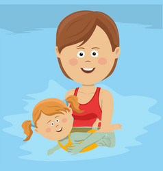 Mother teaching her little girl how to swim Vector Image