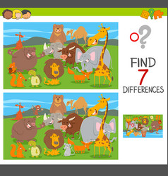 Differences game with cartoon animal characters Vector Image