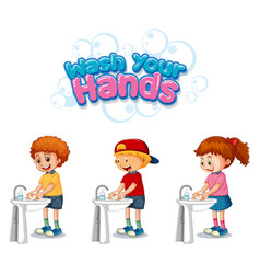 Wash your hands font design with a boy washing Vector Image