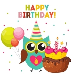 Cute Owl Happy Birthday Background with Balloons Vector Image