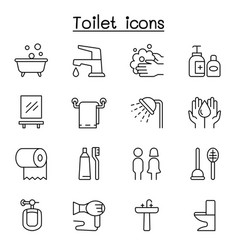 Bathroom icon set in thin line style Royalty Free Vector