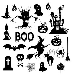 Set of isolated halloween witch and black cat vector image