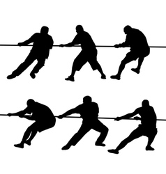 Tug of war rope pulling silhouettes Royalty Free Vector