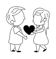 Kids in love cartoon in black and white Royalty Free Vector