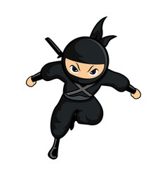 Black cartoon ninja jump holding sword on back Vector Image