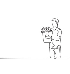 Single continuous line drawing two beauty happy Vector Image