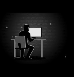 Hacker behind desktop computer Royalty Free Vector Image