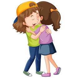 Two cute girls hugging each other Royalty Free Vector Image