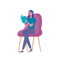 Female reader reading book seated in chair Vector Image