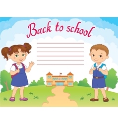 Banner back to school boy girl pupil lettering Vector Image