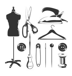Tailor shop sketch sewing tools materials vintage Vector Image