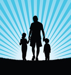 Child silhouette with balloon and father Vector Image