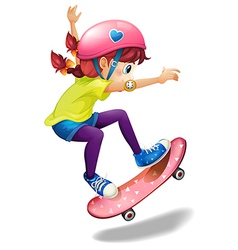 A lady with a pink helmet skateboarding Royalty Free Vector