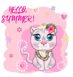Cartoon cat dressed as a hula dancer under Vector Image