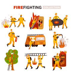 Fire department flat icons set Royalty Free Vector Image