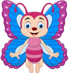 Cartoon funny butterfly sitting and waving Vector Image