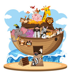 Animals on noahs ark with sea wave isolated Vector Image