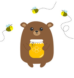 Cute brown grizzly bear with a honey jar Vector Image