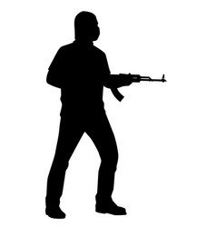 Strong robber with assault rifle gun silhouette Vector Image