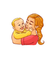 Young mother holding in arms and kissing her Vector Image