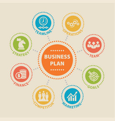 Business plan concept with icons Royalty Free Vector Image