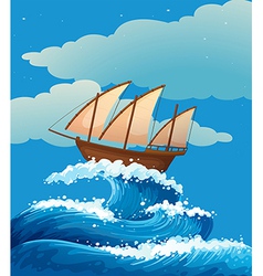 A ship above the giant waves Royalty Free Vector Image