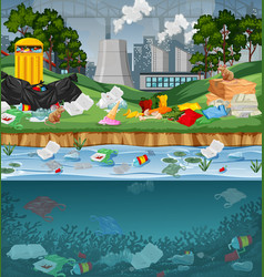 Water pollution with plastic bags in park Vector Image