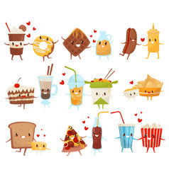 Funny dessert characters set cute smiley sweets Vector Image