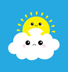 White cloud and yellow sun set smiling face Vector Image