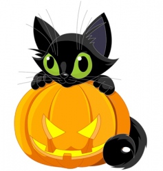 Halloween Cat on pumpkin coloring page Royalty Free Vector