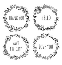 Set black hand-drawn wreaths on white Royalty Free Vector