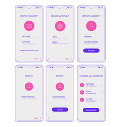 Login screens for mobile app Royalty Free Vector Image