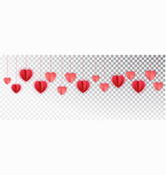 Red paper hearts garland border paper cut Vector Image