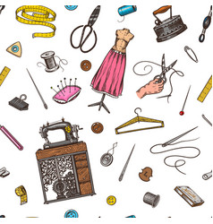 Sewing seamless pattern tools and elements or Vector Image